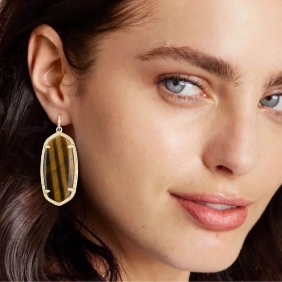 KENDRA SCOTT Tiger’s Eye and Gold Earrings - Picture 2 of 4